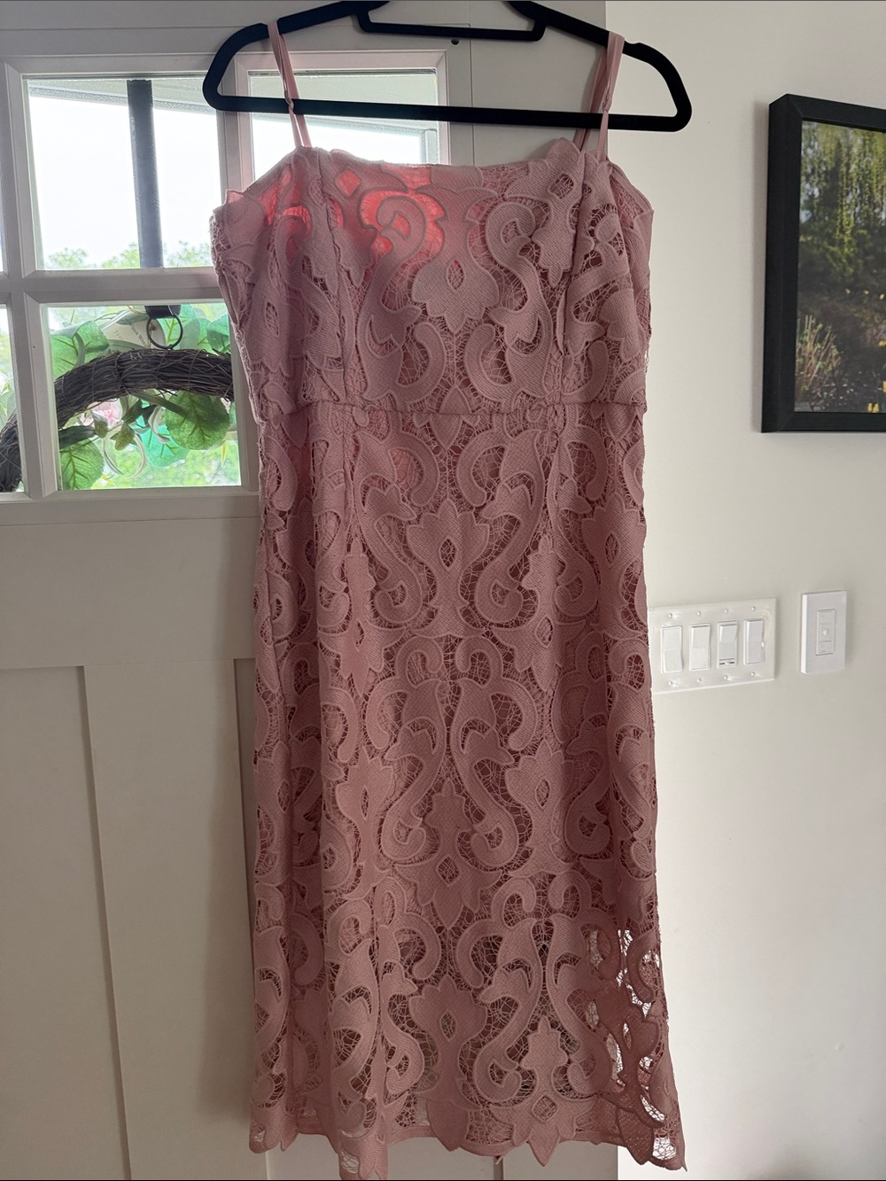 Bardot Blush Pink Lace Midi Dress with Spaghetti Straps nwt sz 10